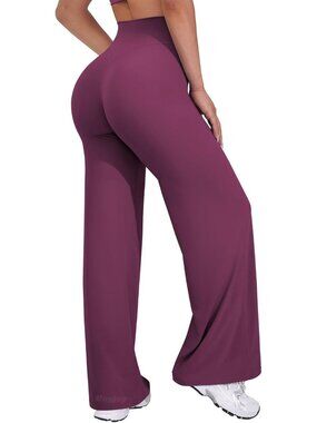 Women's Black Cherry High Waist Stretch Casual Straight Bottoms Wide Leggings
